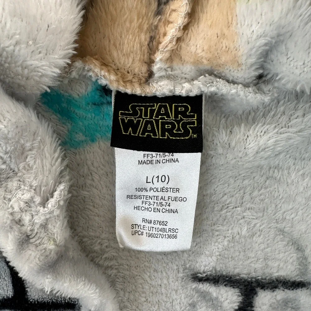 Star Wars Mandalorian Grogu Baby Yoda Hooded Plush Robe Boys Size L 10 Gray EUC
